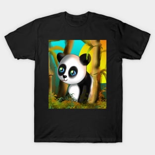 Adorably cute cartoon panda in a bamboo forest T-Shirt
